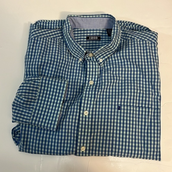 IZOD DRESS SHIRT Blue Check Cotton Button Down Men’s XL - Picture 1 of 10